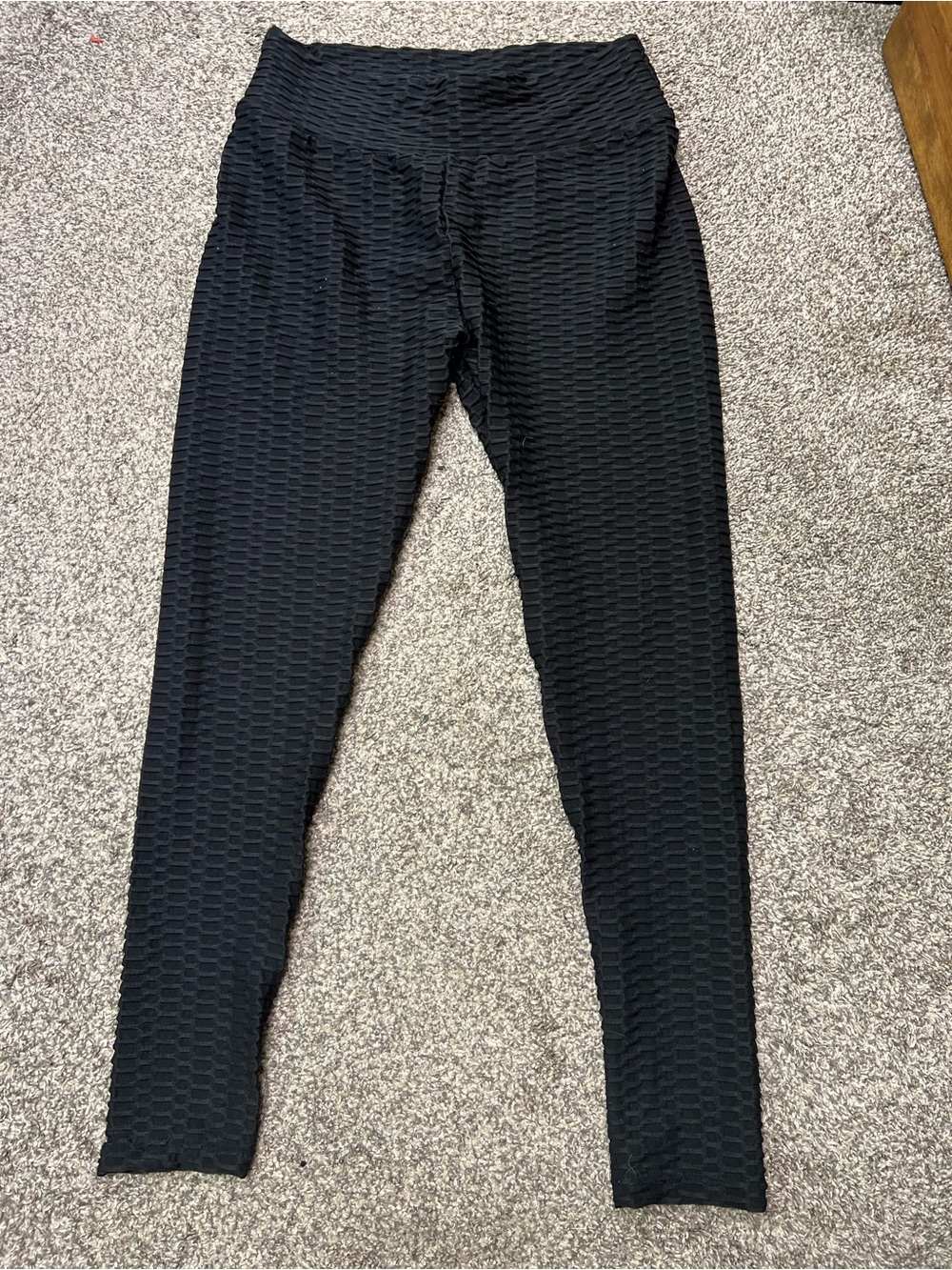 Textured High-Waist Black Leggings
